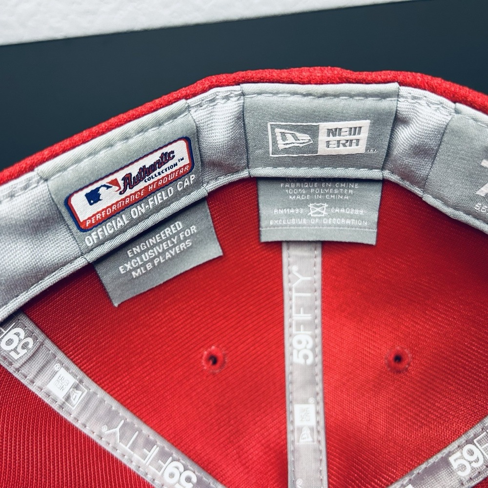 New Era 59FIFTY Cincinnati Reds Mr Red Fitted Hat 7 1/8 MLB On Field Cap Red - Picture 10 of 12